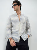 White Blue Striped Linen Casual Shirt for Men | Zibilo