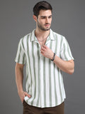 Green Striped Half Sleeve Casual Shirt for Men | Zibilo